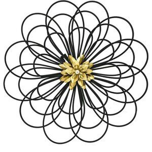 Metal Flower Wall Decor Black Gold Rustic Floral Art for Bathroom Living Room